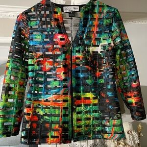 Lady’s Image women’s. AWeavz Art to wear. Multi colored Zip Up jacket size small